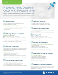 Cover of the patient leaflet Frequently Asked Questions: Cingal for Knee Osteoarthritis